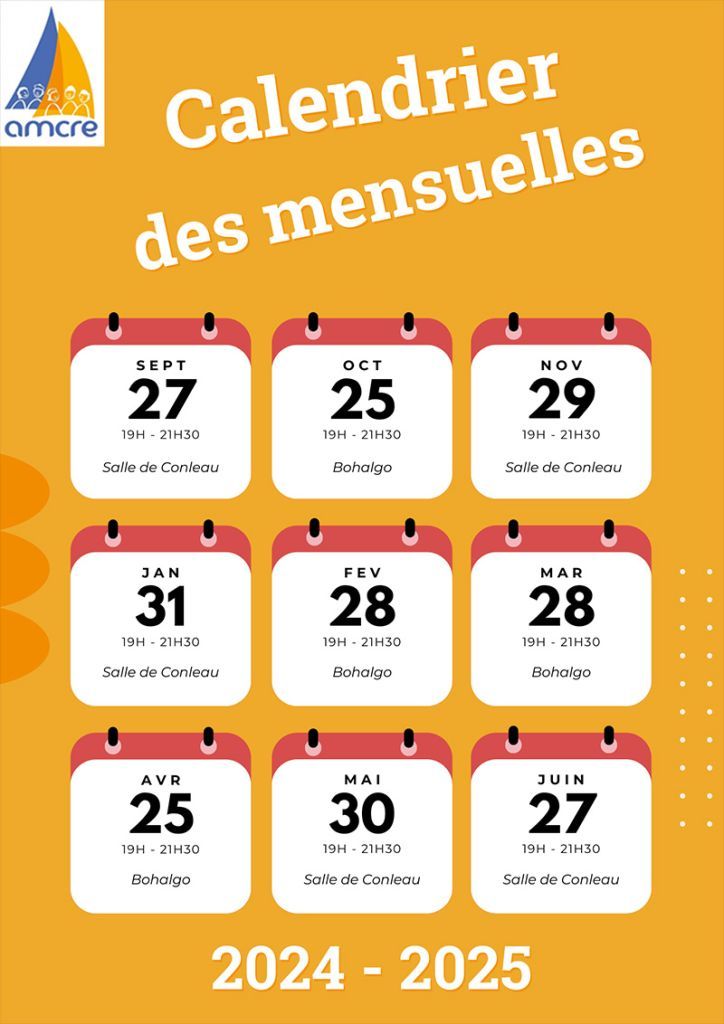 Calendrier des salles des réunions mensuelles 2024 - 2025